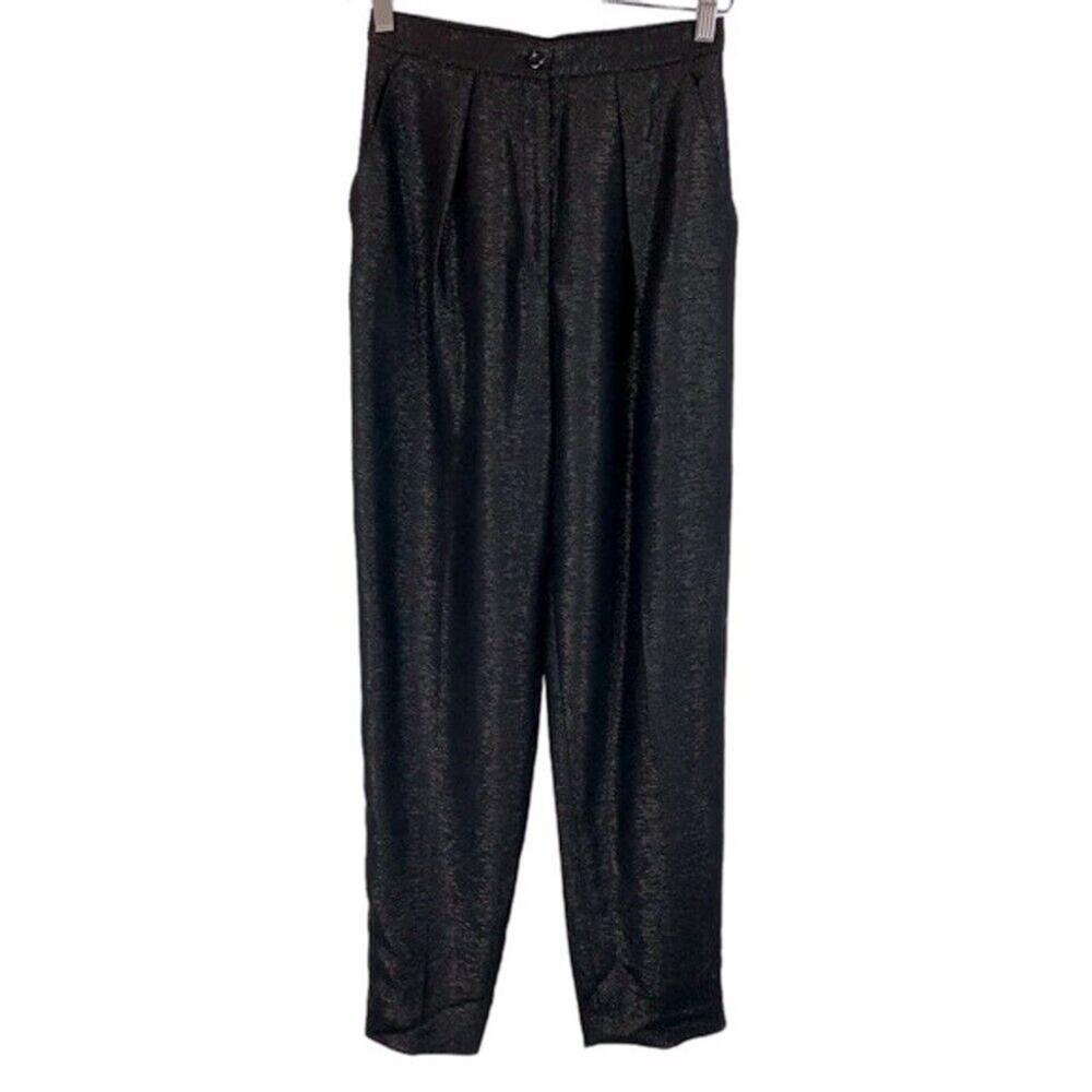 NWT Vintage Jones New York Black Metallic Pleated 80s Hi-Rise Barrel Dress Pants